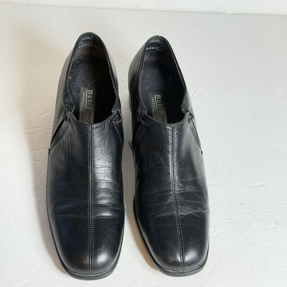 Munro American Black Leather Slip On Comfort Shoes Womens 7.5N Narrow USA